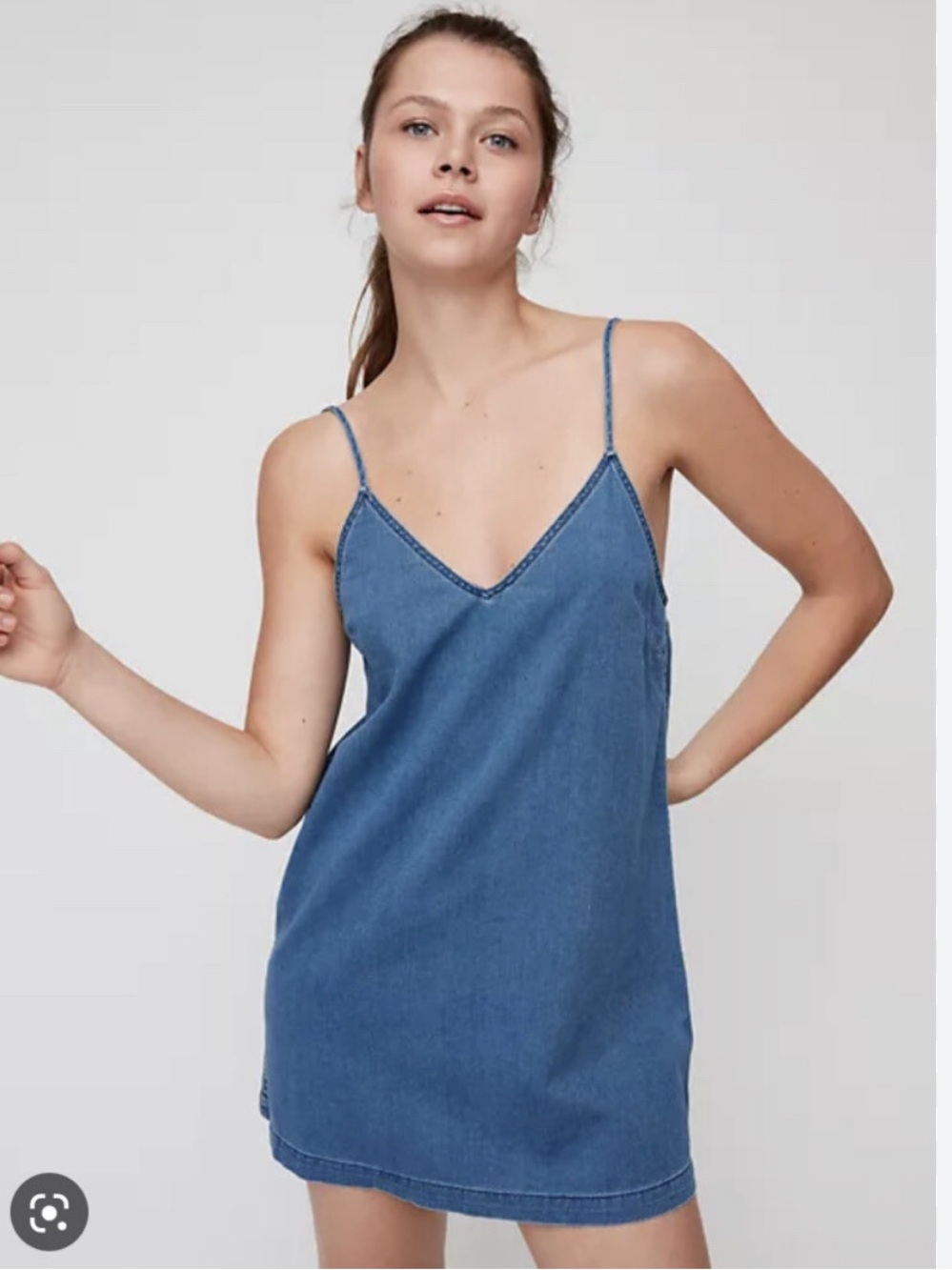 Aritzia Wilfred Free Vivienne Mini Denim Jean Slip Dress Cami Blue SZ Large